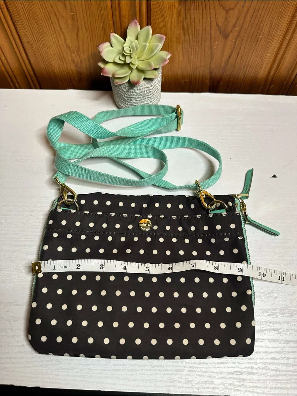 Fossil Black and Mint Polka Dot Crossbody Bag